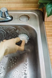 Close-up of Cleaning the Sink